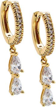 BY ADINA EDEN Double CZ Pear Drop Huggie Earring
