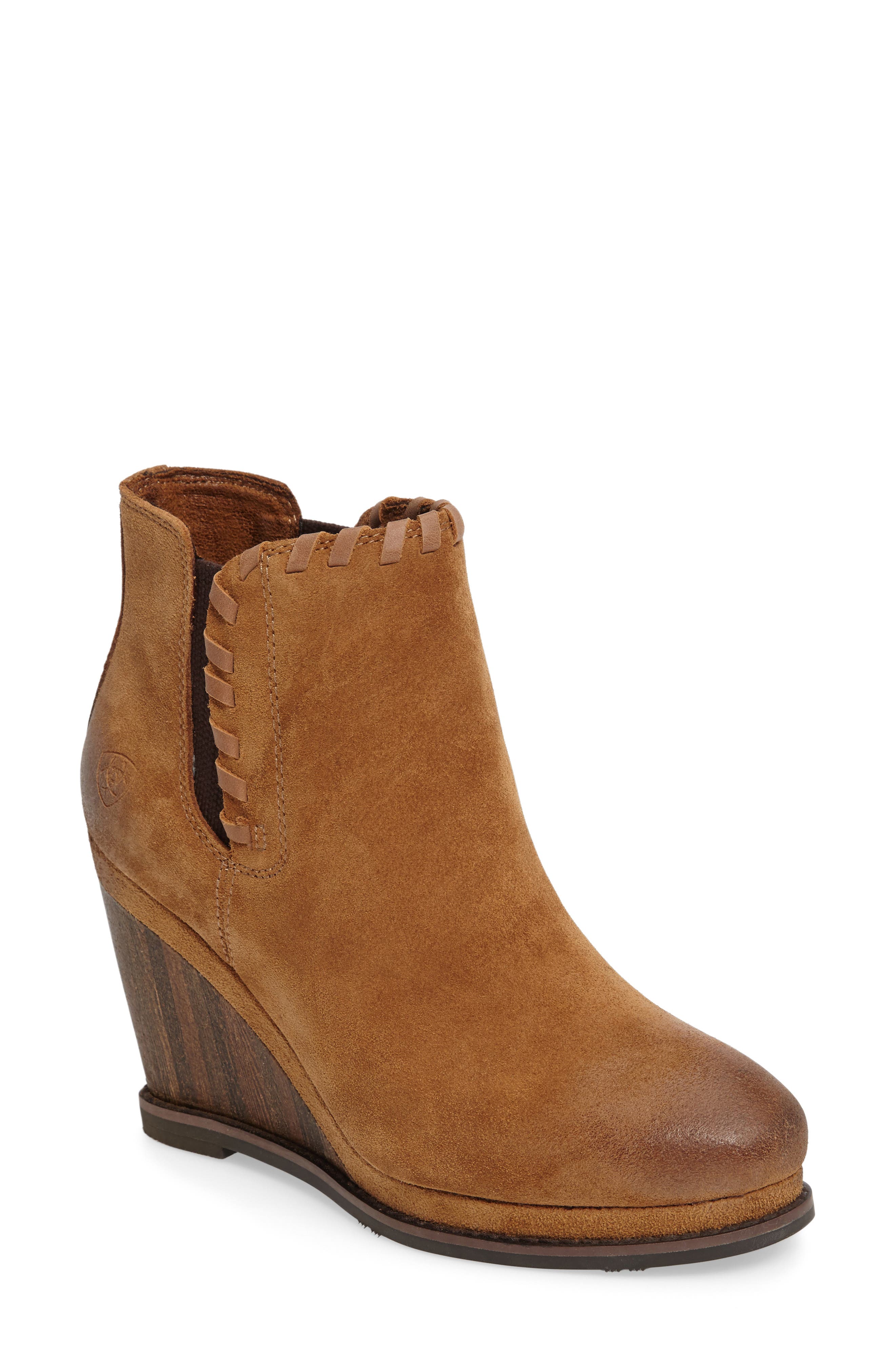 Belle Wedge Bootie, Main, color, SAND LEATHER