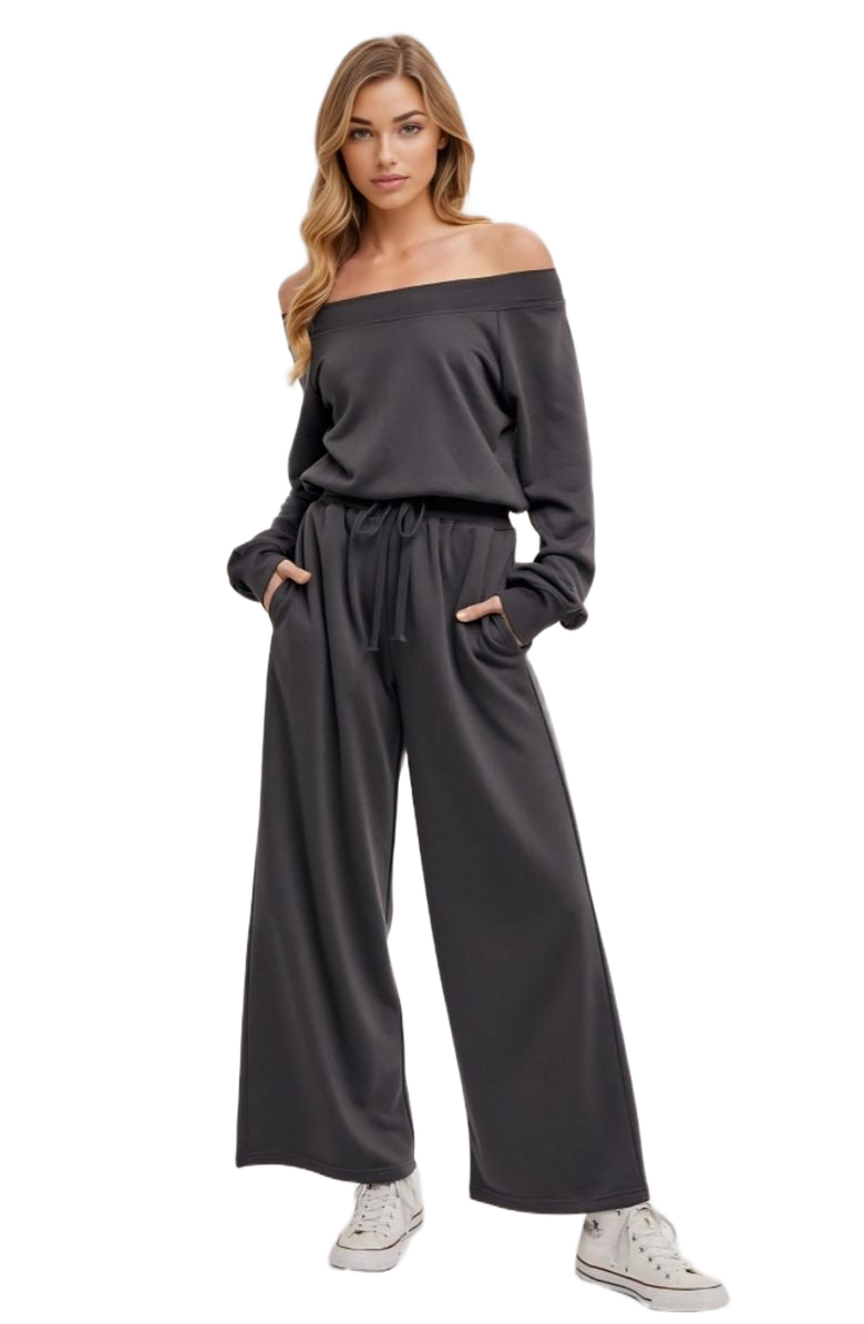 Knit and Lounge Soft Knit Drawstring Waist Pullover Top Wide Leg Lounge Set, Alternate, color, 