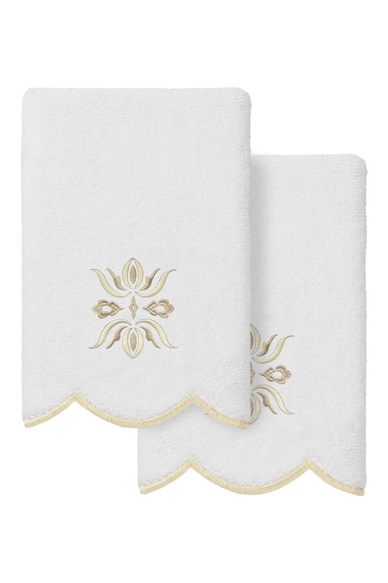 Flower Crest Scallop 2-Piece Fingertip Towel Set, Main, color, WHITE/ BEIGE