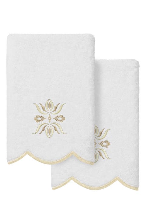 Flower Crest Scallop 2-Piece Fingertip Towel Set