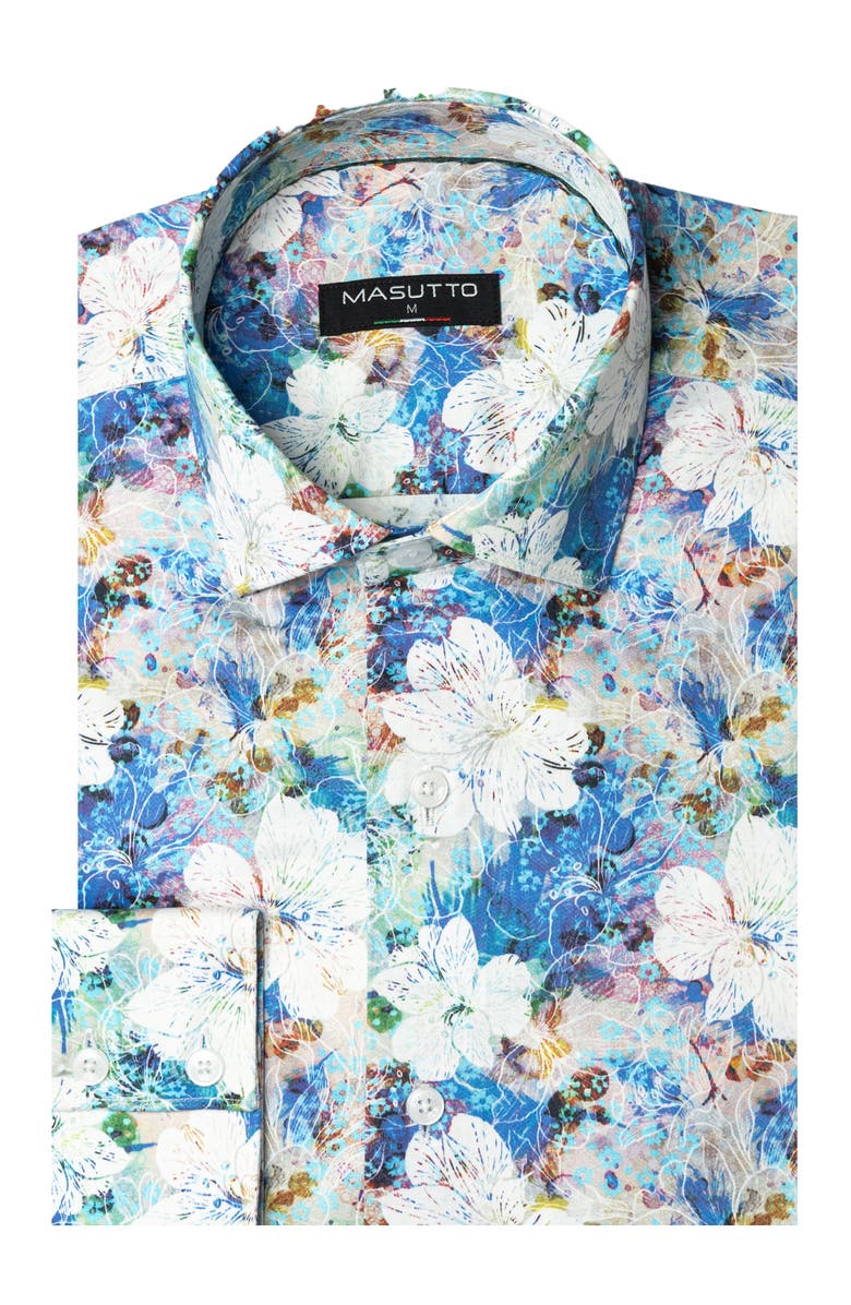 MASUTTO Gabrio Print Button-Up Long Sleeve Shirt, Main, color, Blue