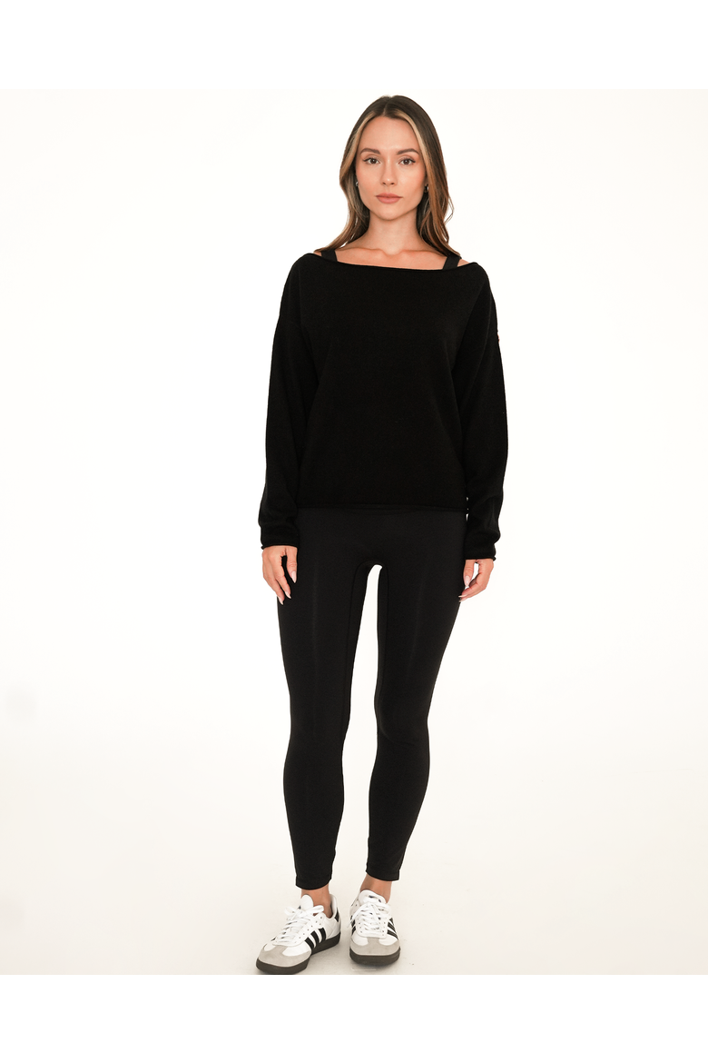 Romy Off Shoulder Cashmere Sweater, Alternate, color, Black