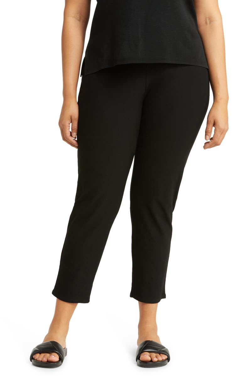 Eileen Fisher High Waist Slim Ankle Pants, Alternate, color, Black