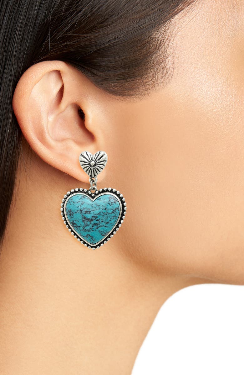Tasha Faux Turquoise Stone Heart Drop Earrings, Alternate, color,