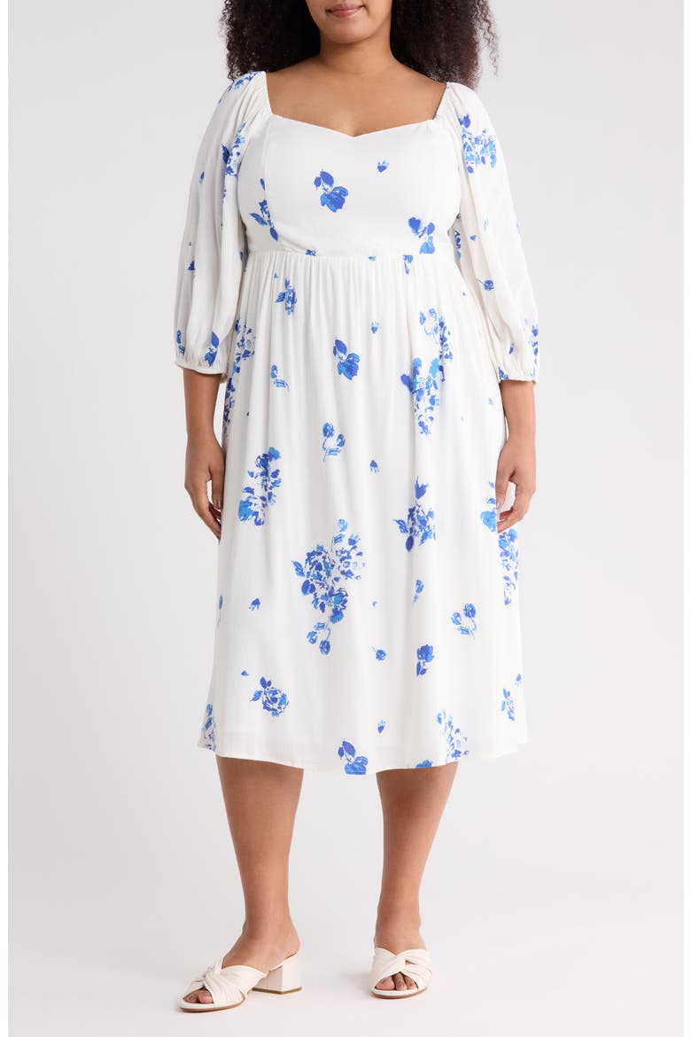 Mildred Floral Granger Midi Dress, Main, color, WHITE BLUE