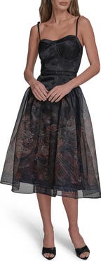 BCBG Paisley Organza Bustier Midi Dress