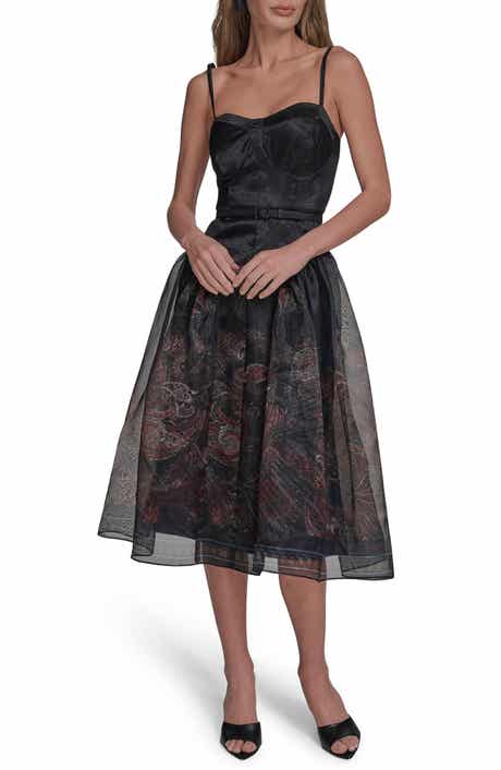 BCBG Paisley Organza Bustier Midi Dress