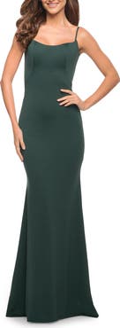 La Femme Simple Elegant Long Jersey Dress with Scoop Neck