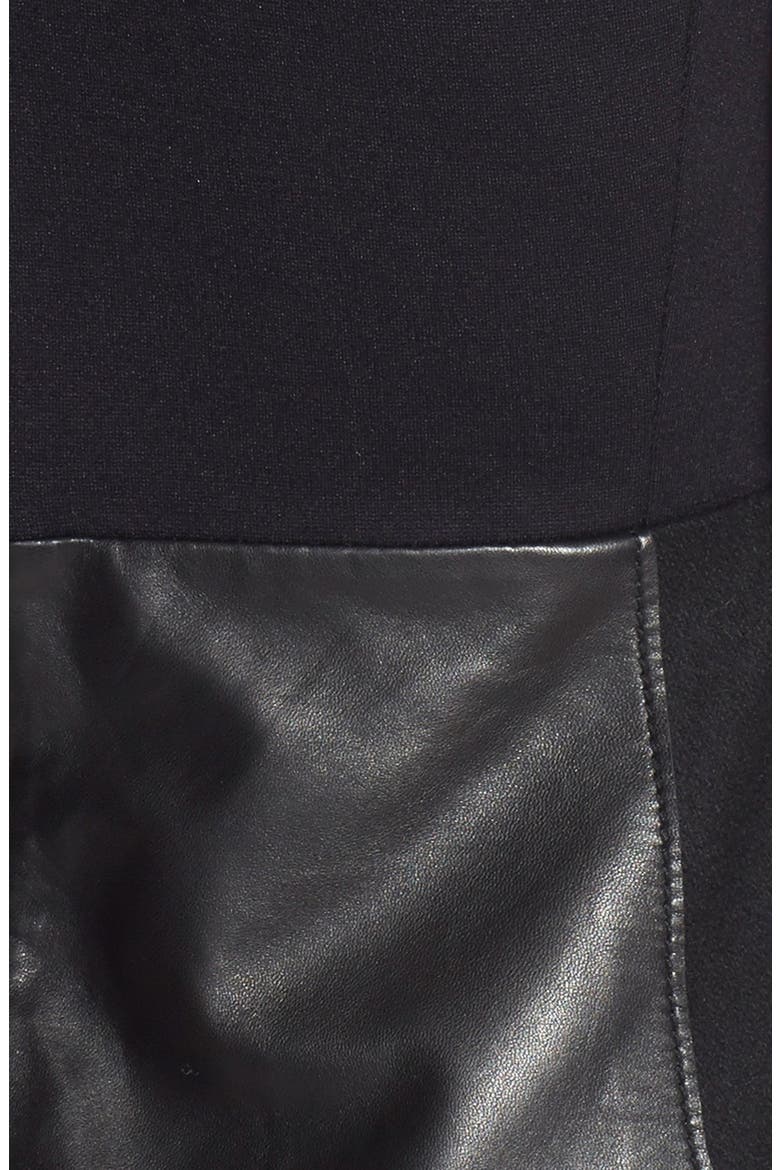 Mixed Media Leather Sheath Dress, Alternate, color, BLACK