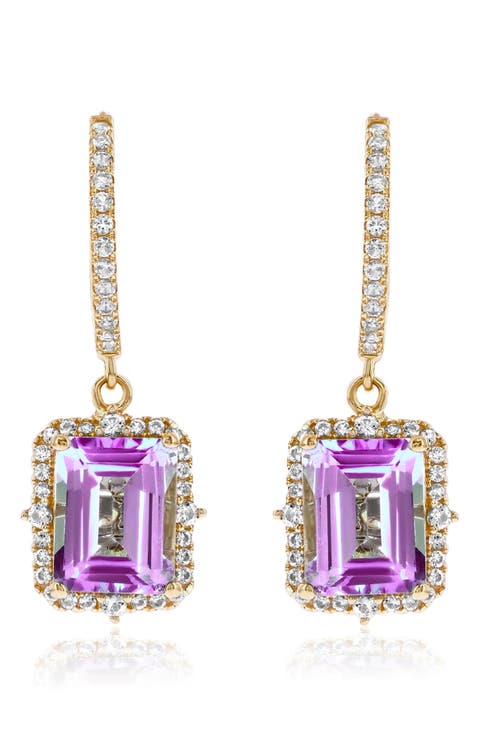 Semiprecious Stone Halo Drop Earrings