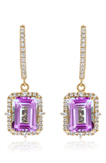 Suzy Levian Semiprecious Stone Halo Drop Earrings In Gold