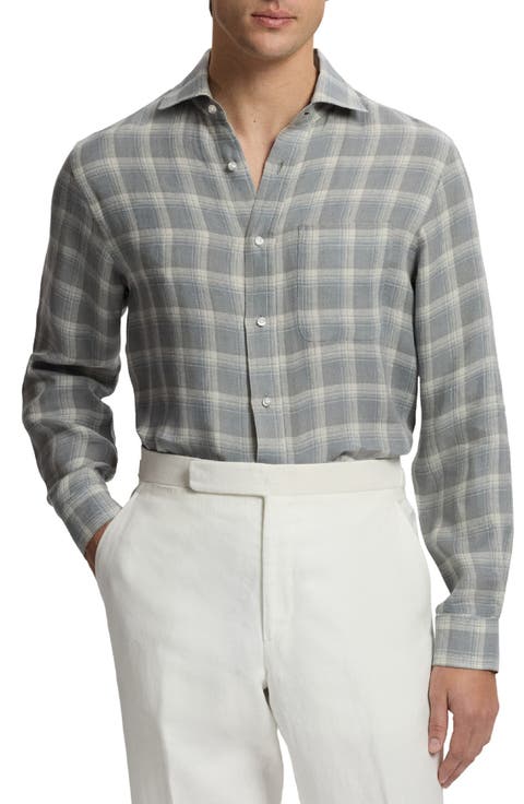 Plaid Linen Twill Button-Up Shirt