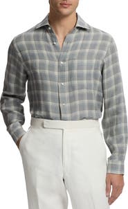 Ralph Lauren Purple Label Plaid Linen Twill Button-Up Shirt