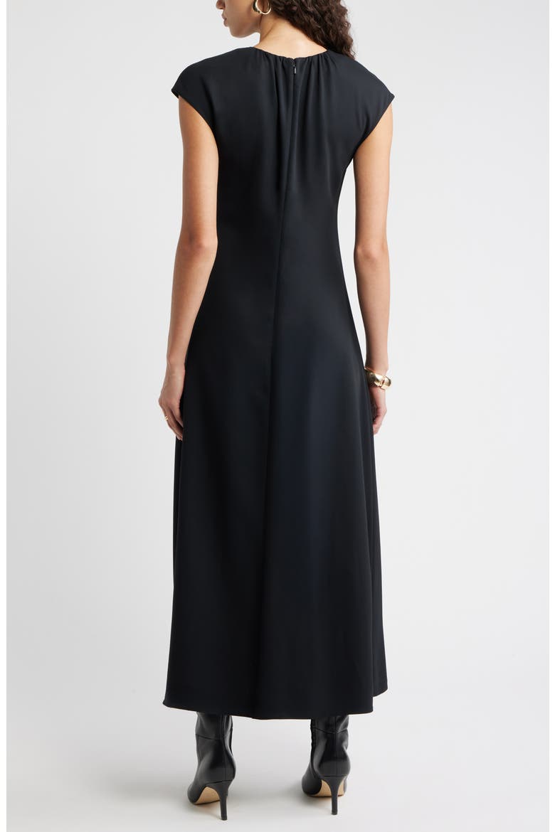 Shirred Cap Sleeve Maxi Dress, Alternate, color, BLACK