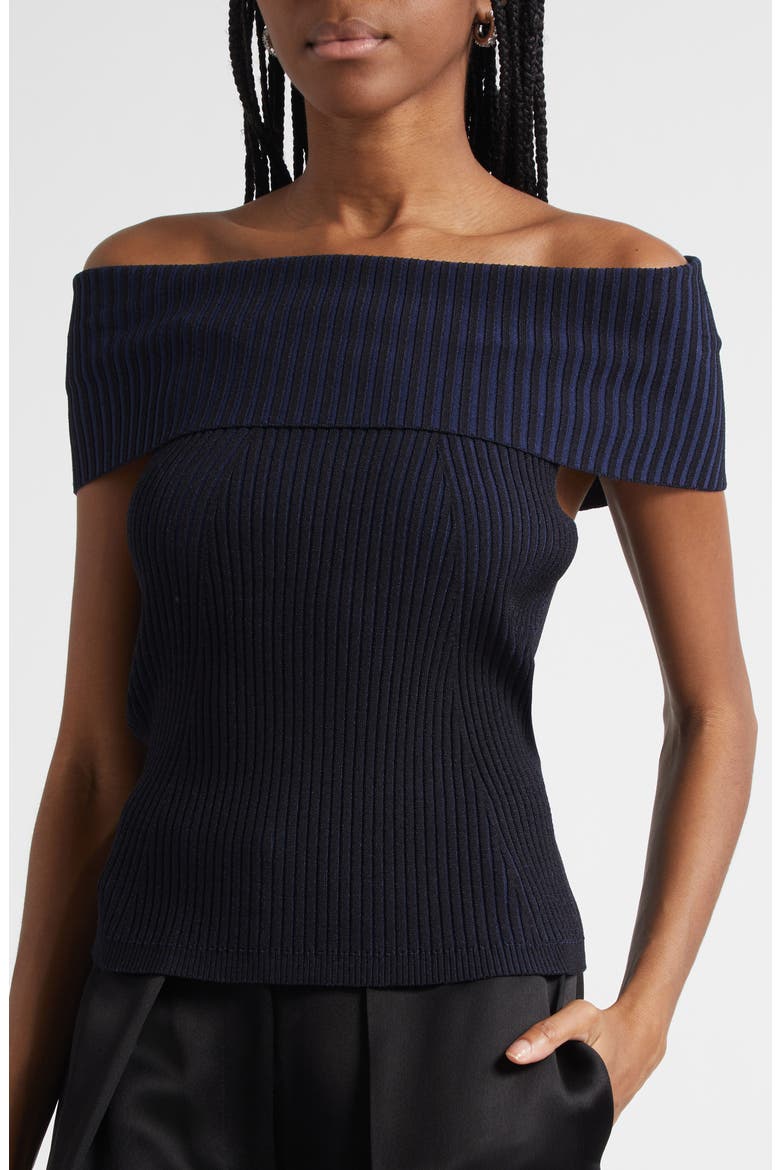 Luke Foldover Off the Shoulder Rib Top, Alternate, color, BLACK/ NAVY