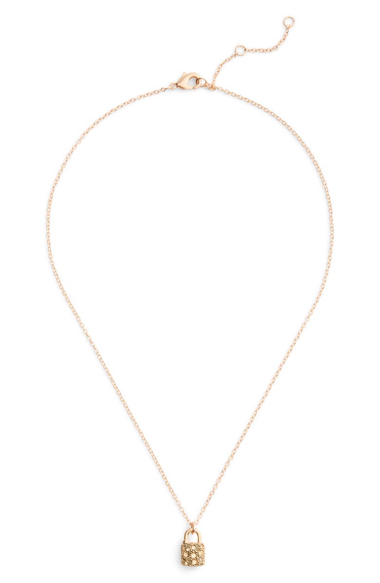 COACH Pavé Padlock Pendant Necklace & Stud Earrings Set, Alternate, color, Crystal/ Rose Gold