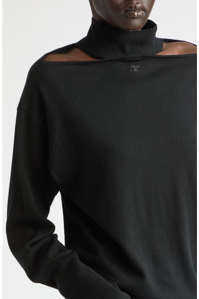 Shoulder Cutout Merino Wool Sweater, Alternate, color, BLACK