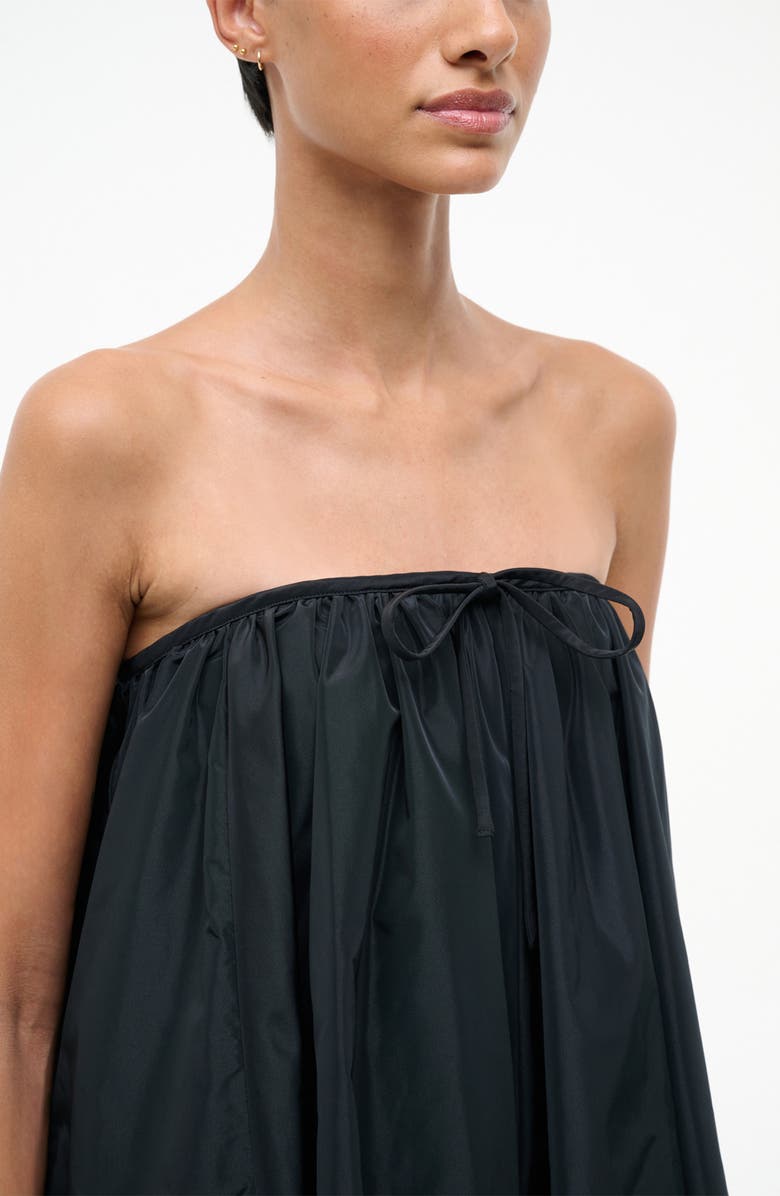 STAUD Sofia Strapless Satin Trapeze Minidress, Alternate, color, Black