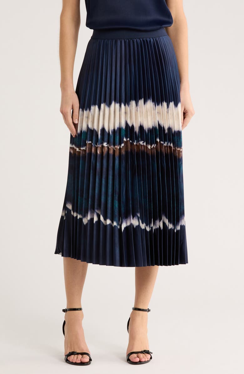 T Tahari Pleated Pull-On Skirt, Main, color, Navy Blue Dip Dye