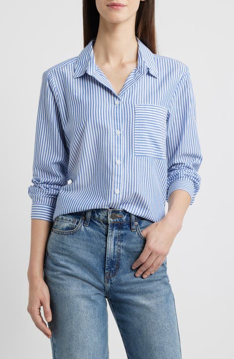 Candy Stripe Cotton Blend Button-Up Shirt
