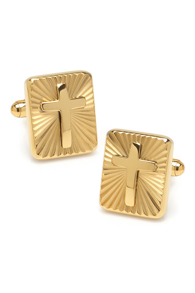 Radiant Cross Cuff Links, Main, color, GOLD