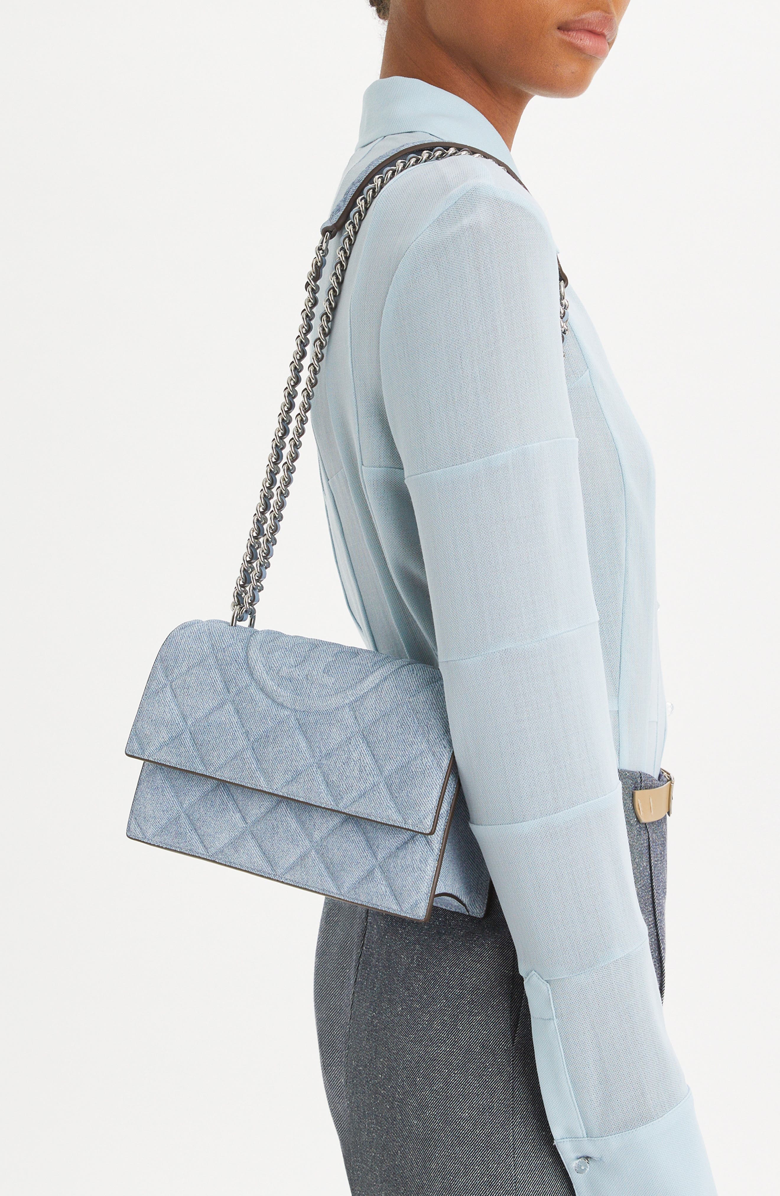 Tory Burch Small Fleming Denim Convertible Shoulder Bag, Alternate, color, 