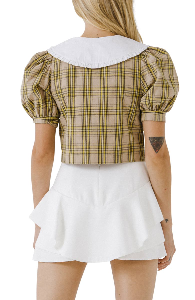 English Factory Oversize Collar Check Cotton Top, Alternate, color, Taupe