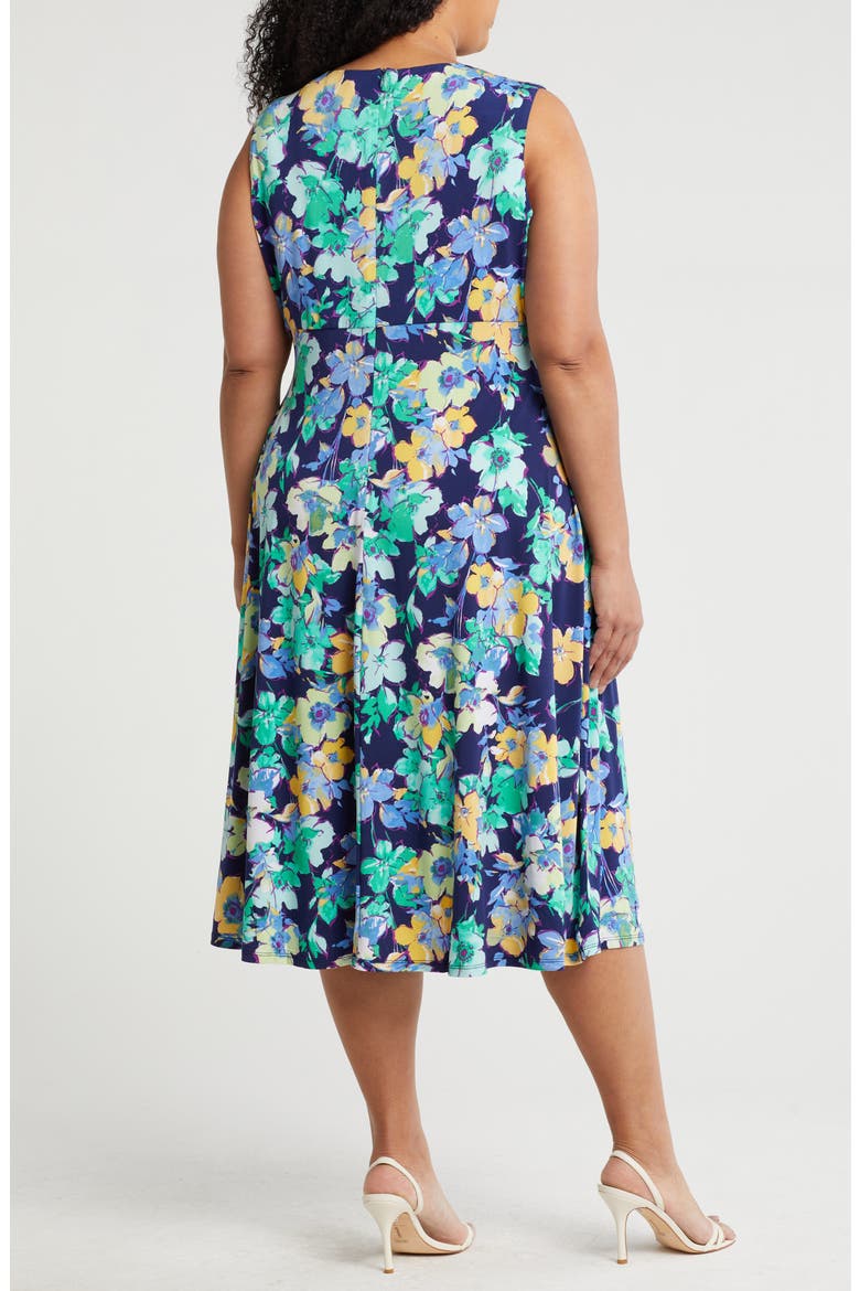 Floral Keyhole Sleeveless Empire Waist Midi Dress, Alternate, color, NAVY TEAL