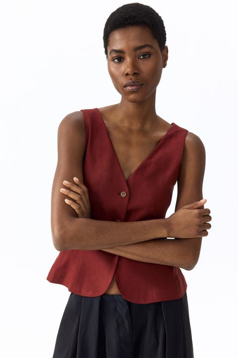 Linen-blend vest