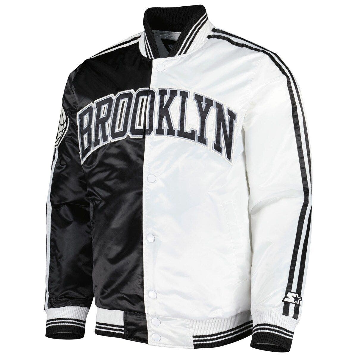 Men's Starter Black/White Brooklyn Nets Fast Break Satin Full-Snap Jacket - image 2
