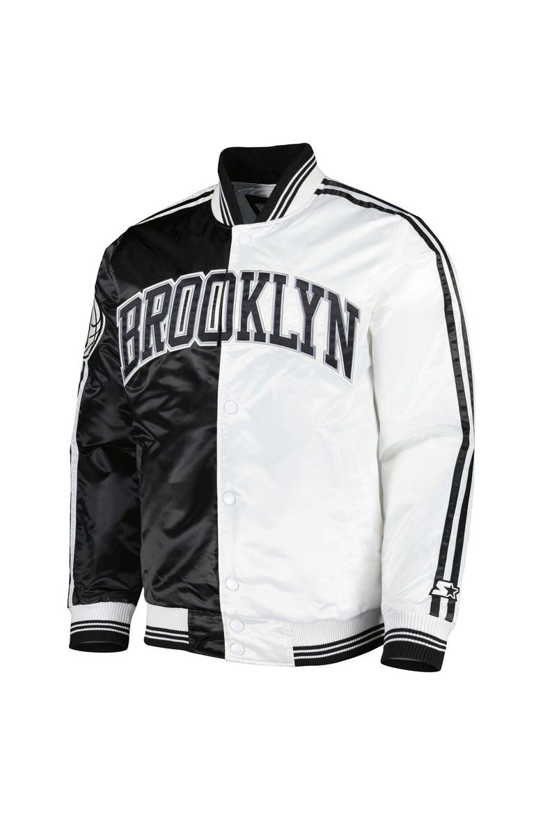 Men's Starter Black/White Brooklyn Nets Fast Break Satin Full-Snap Jacket, Alternate, color, Black