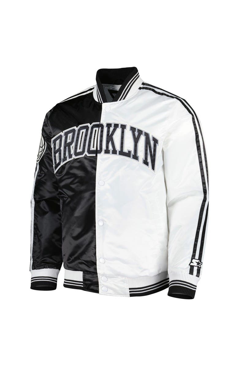 STARTER Men's Starter Black/White Brooklyn Nets Fast Break Satin Full-Snap Jacket, Alternate, color, Black