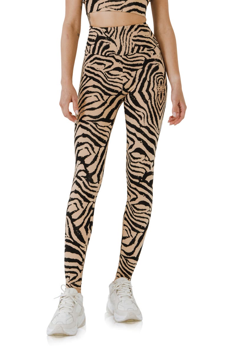 Animal Print High Waist Leggings, Main, color, BEIGE/ BLACK