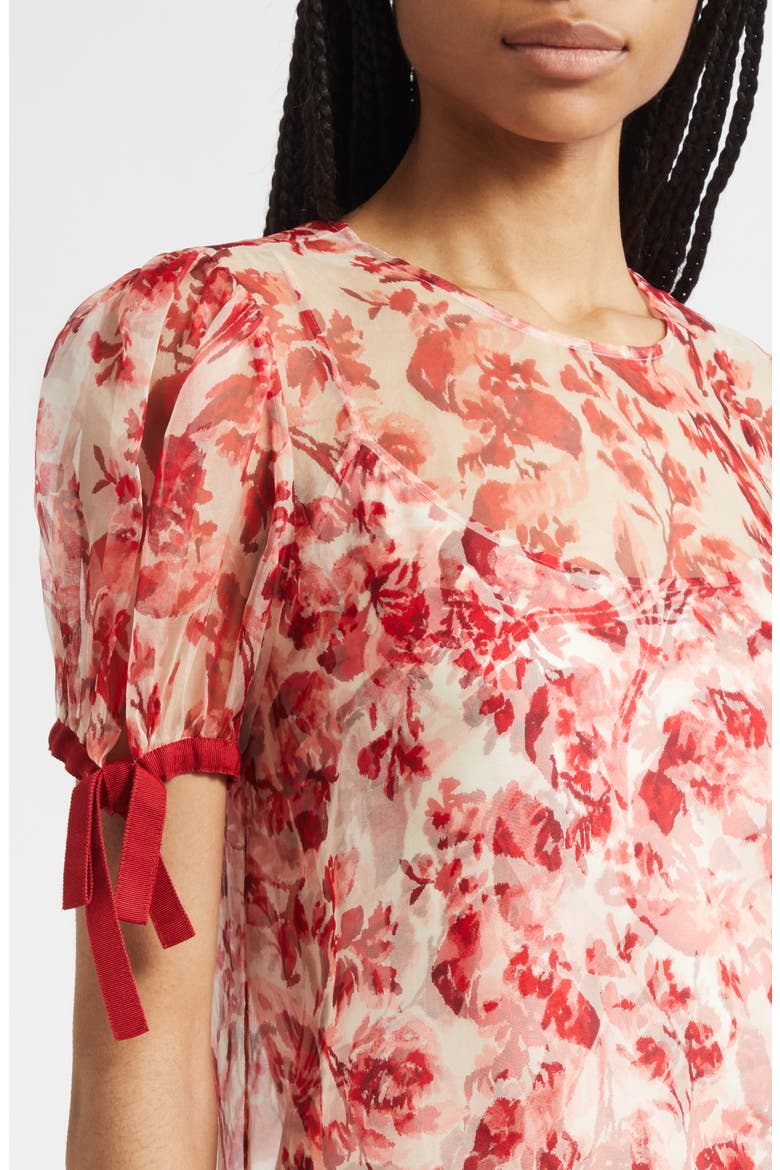 Junette Floral Ribbons Silk Minidress, Alternate, color, CHERRY ROSE MULTI