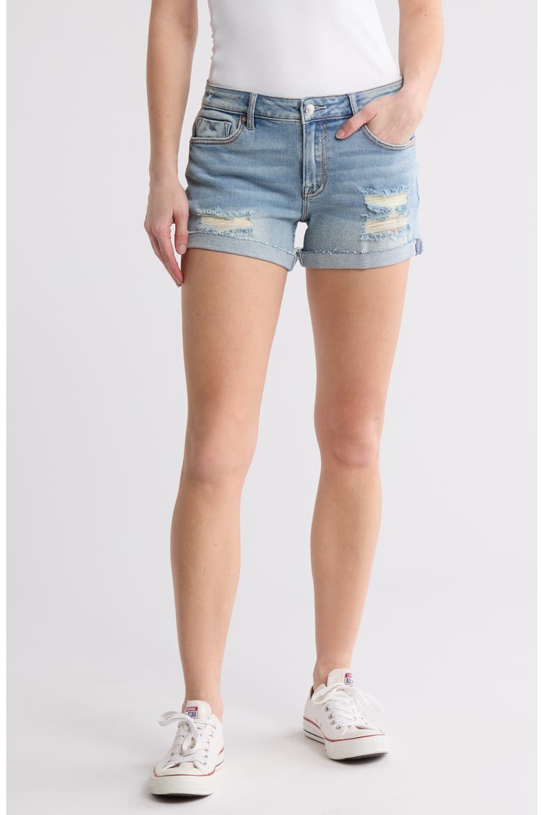 Marley Cuffed Ripped Mid Rise Denim Shorts, Main, color, LIGHT WASH