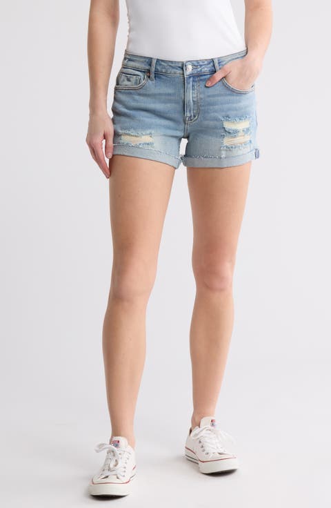Marley Cuffed Ripped Mid Rise Denim Shorts