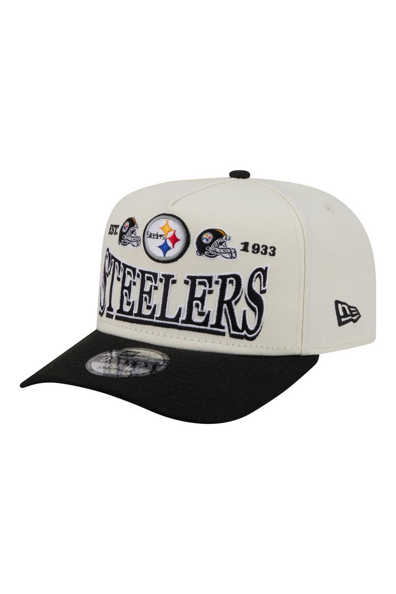 Men's New Era  Cream/Black Pittsburgh Steelers A-Frame 9FIFTY Snapback Hat, Alternate, color, Cream
