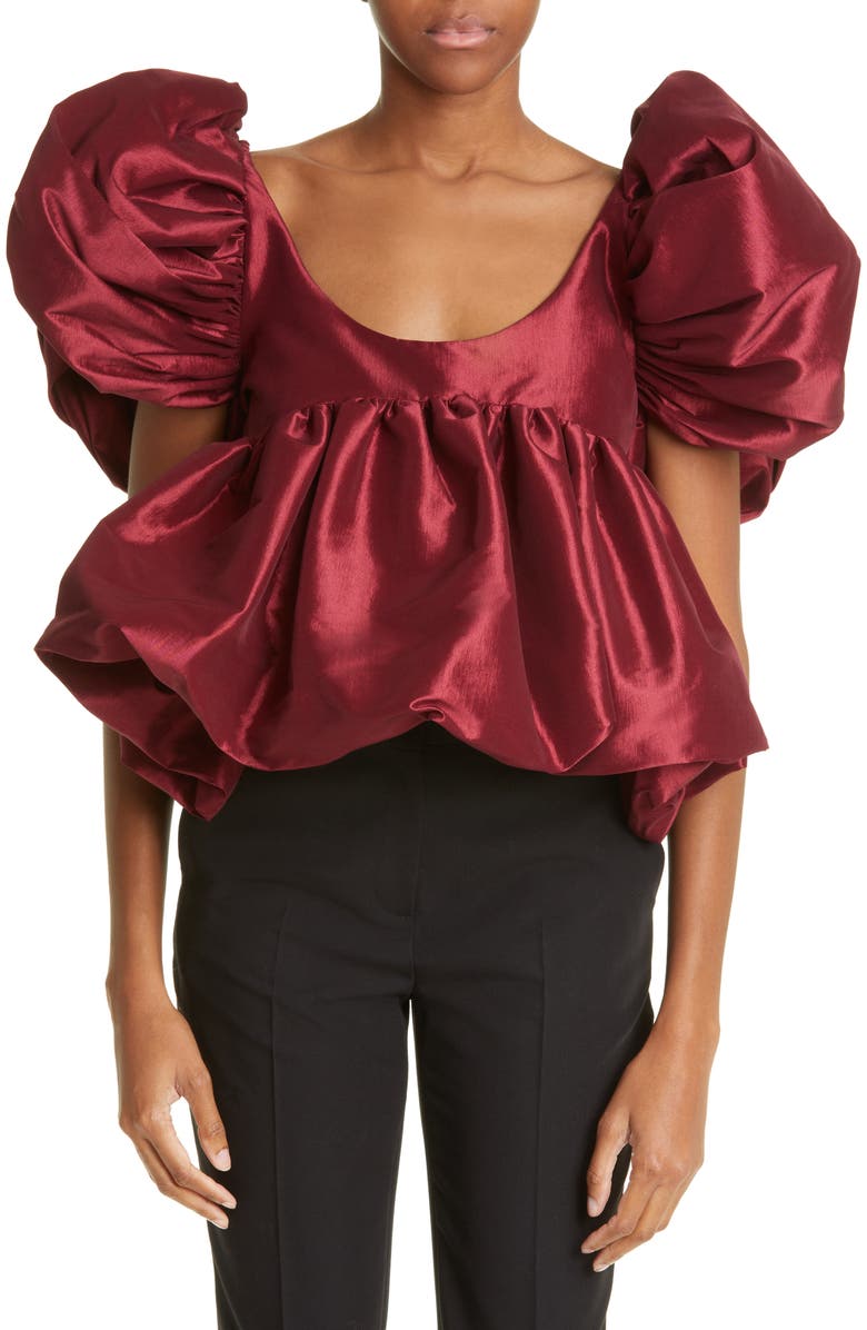 Kika Vargas Chiara Puff Sleeve Taffeta Babydoll Top, Main, color, 