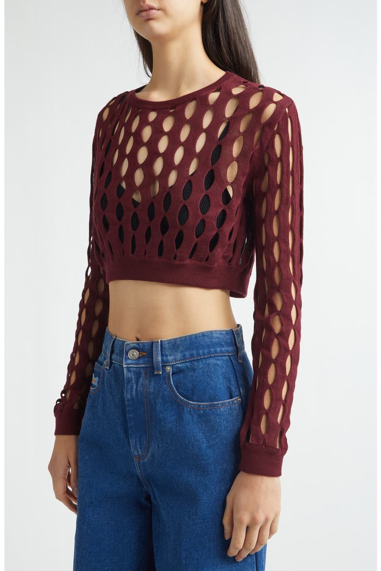 Perforated Crewneck Sweater, Alternate, color, BURGUNDY