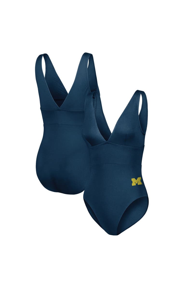 Tommy Bahama Women's Tommy Bahama Navy Michigan Wolverines Palm Modern V-Neck One-Piece Swimsuit, Alternate, color, Navy
