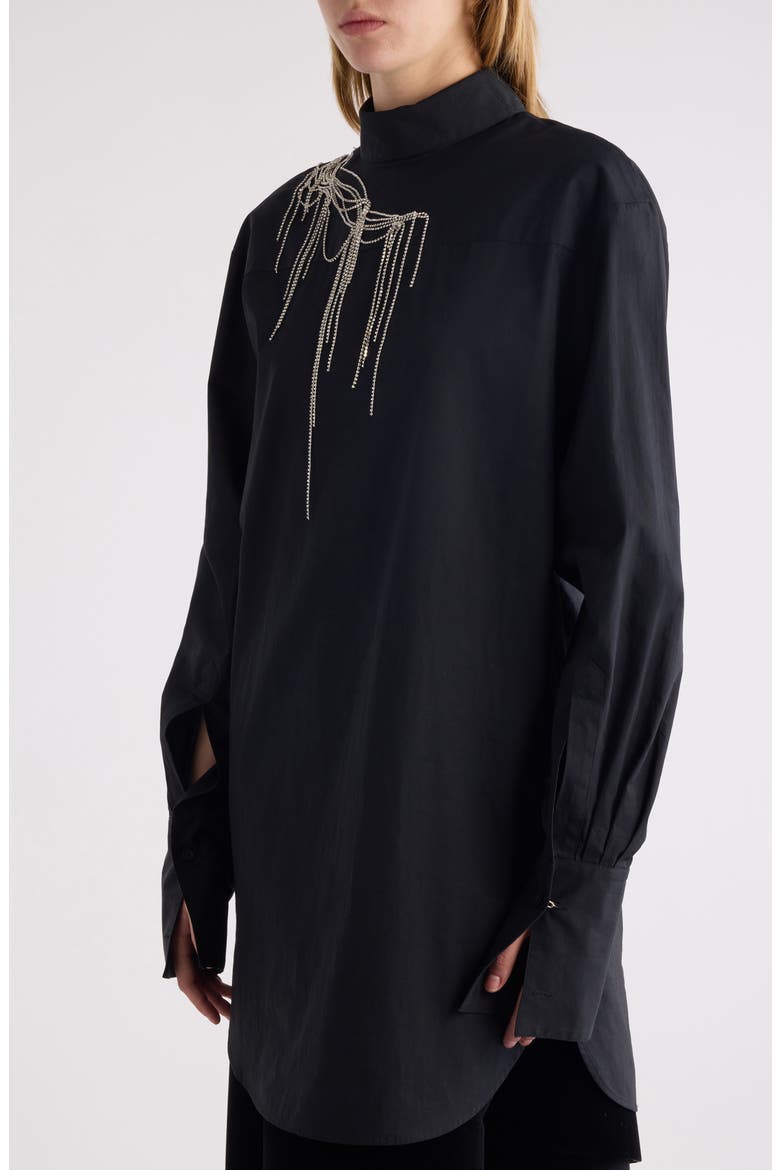 Corso Crystal Chain Detail Long Sleeve Shirt, Alternate, color, BLACK