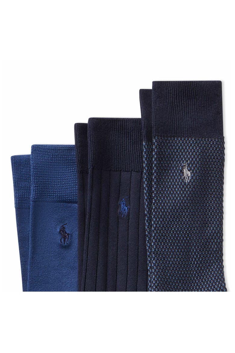 Assorted 3-Pack Bird's Eye Socks, Alternate, color, NAVY