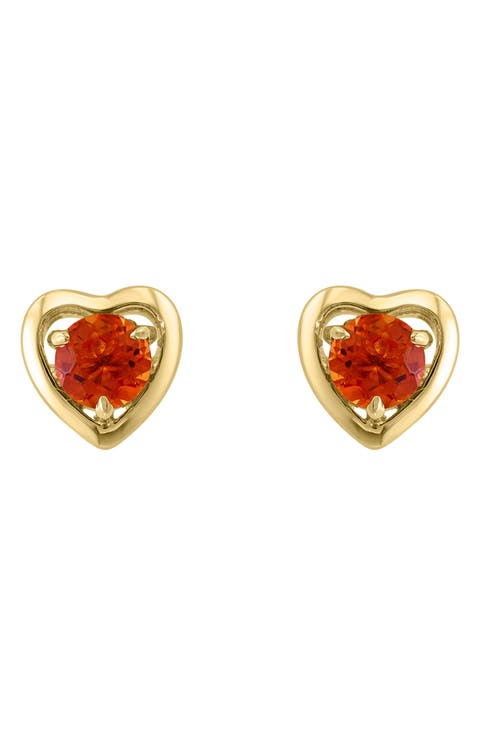 Round Citrine Heart Stud Earrings