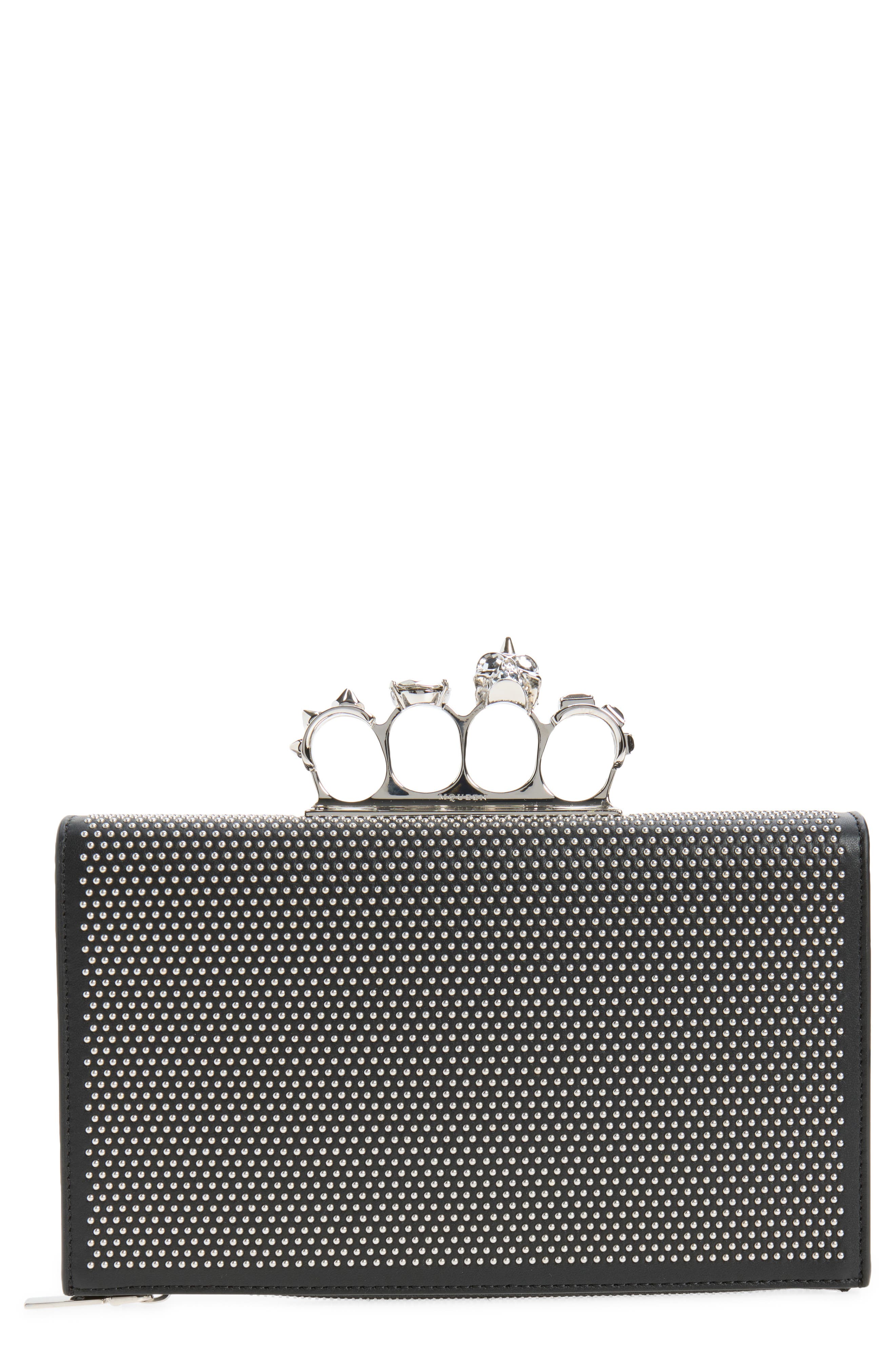 McQueen Punk Knuckle Flat Pouch, Main, color, Black