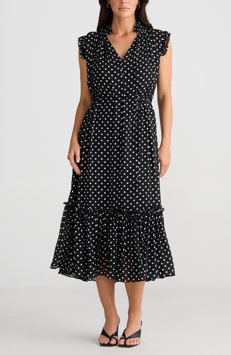 Brave+True Broadway Cap Sleeve Tiered Midi Dress, Alternate, color, Polka Dot