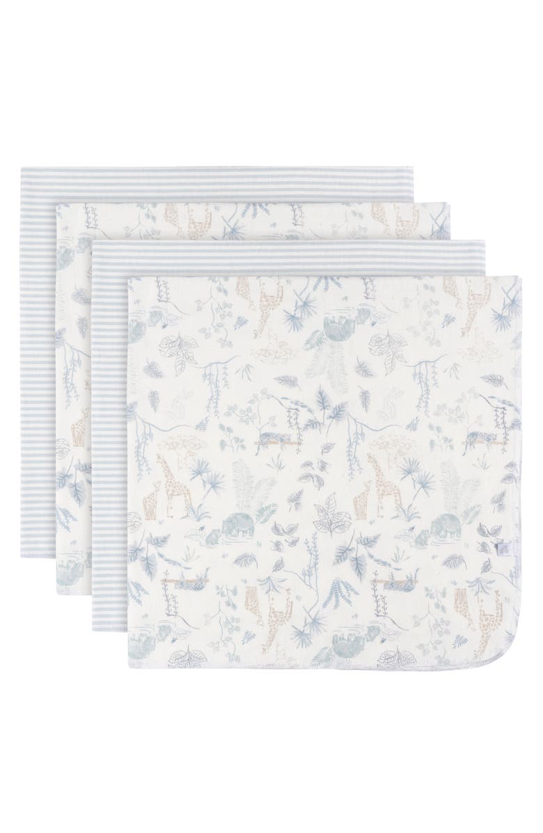 Just Born Blue Cotton Flannel Swaddles 4-Pack, Main, color, Giraffe