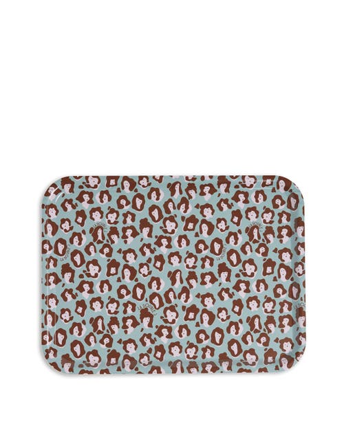 La Doublej Rectangular Printed Tray Lady Leopard Acqua Acquamarin In Lady Leopard Acqua Acquamarin