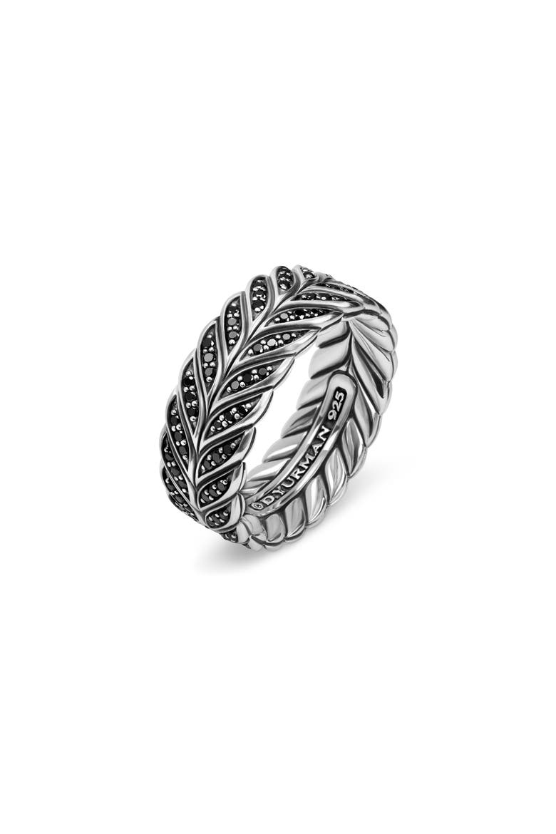 Chevron Band Ring in Sterling Silver with Black Diamonds, 9mm, Alternate, color, BLACK DIAMOND