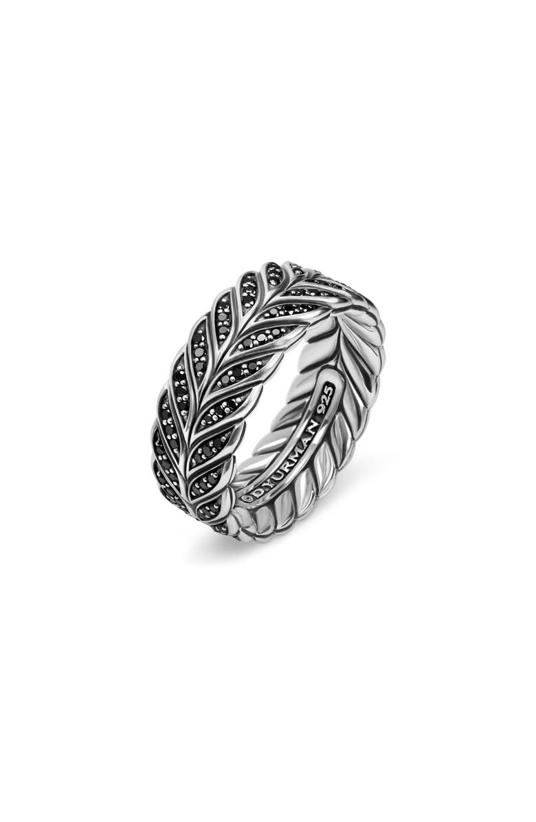 David Yurman Chevron Band Ring in Sterling Silver with Black Diamonds, 9mm, Alternate, color, Black Diamond